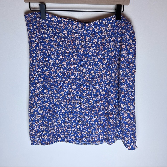 Madewell Porch Side-Button Mini Skirt - Summer Vines Hermitage Blue Size 10 - Picture 4 of 15